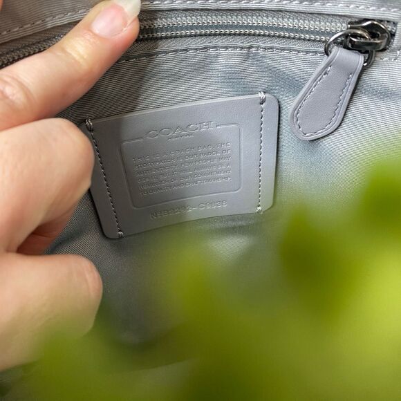 Coach Track Pack Bag Crossbody Signature Canvas Gunmetal Neon Green Leather - Picture 12 of 12